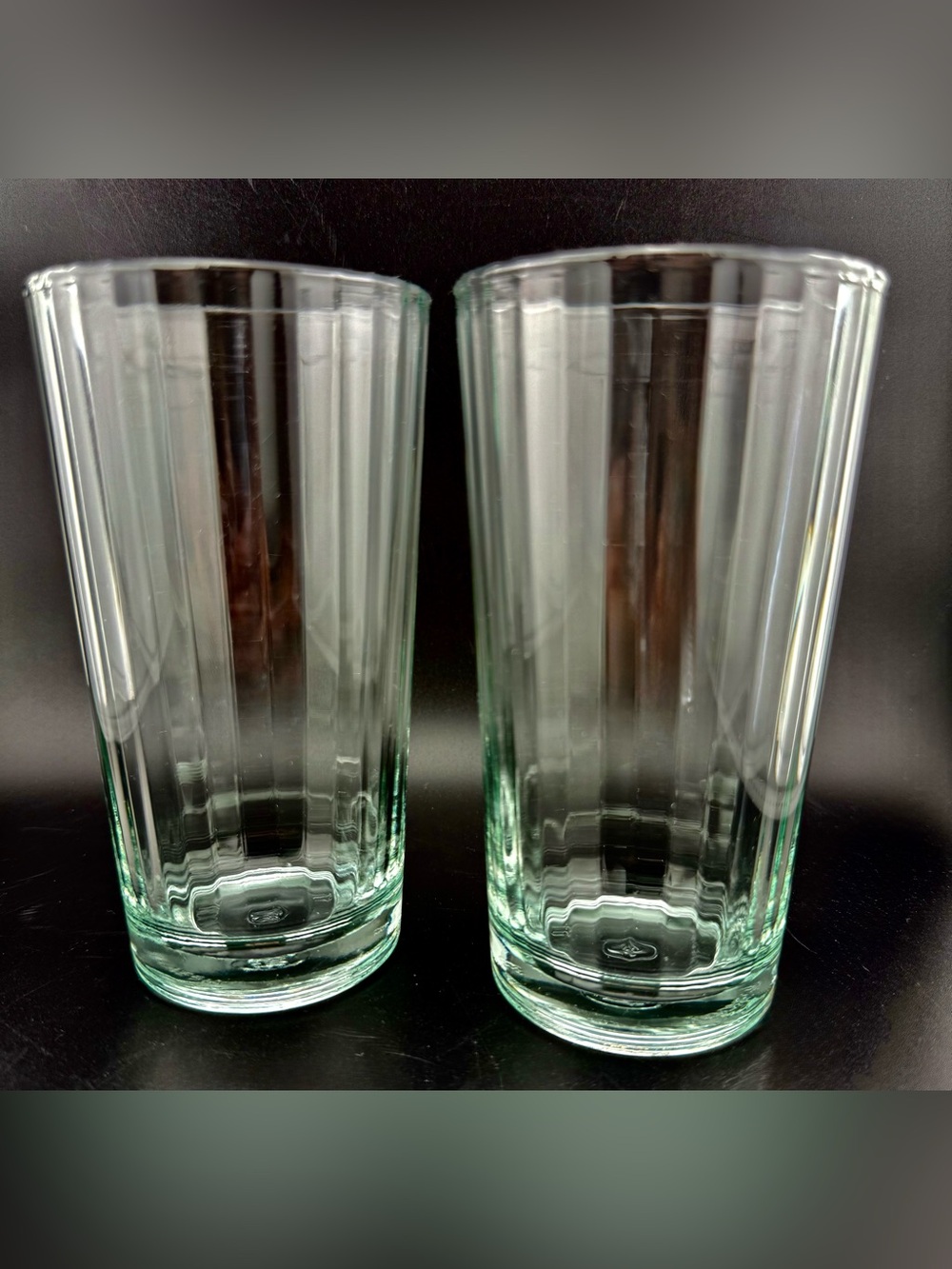 KIG Indonesia ribbed clear glass highball tumbler. Vintage 12oz